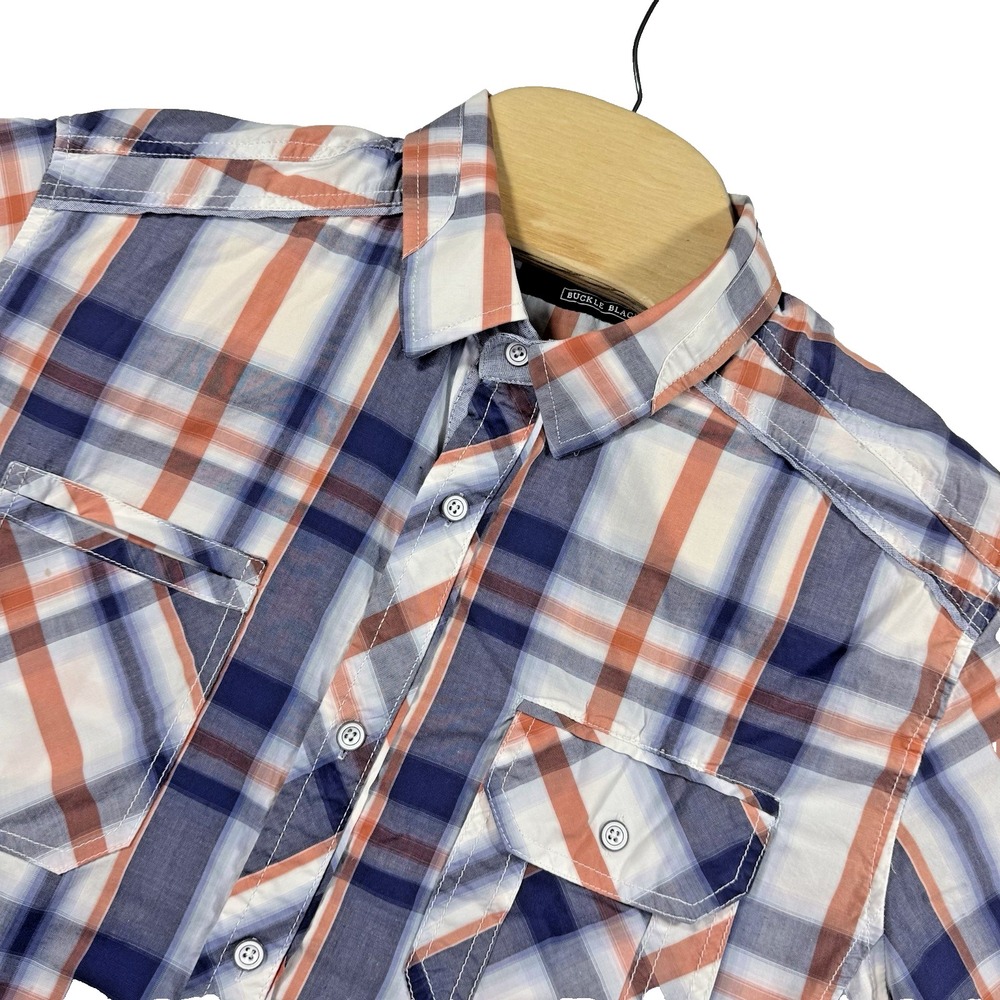 Buckle Black BKE Shirt Mens M Plaid Short Sleeve Button Up Athletic Fit